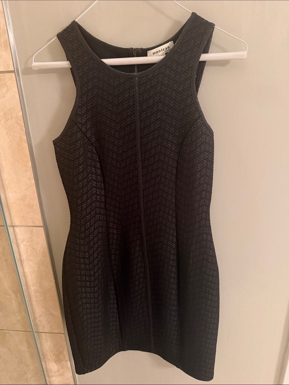 Monteau Black Textured Sleeveless Fit & Flare Dress